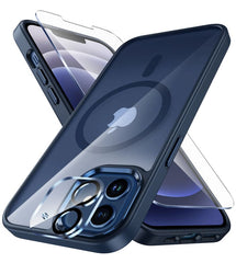 iPhone 12 Clear Case: Magnetic Charging Shockproof Magsafe Matte Blue