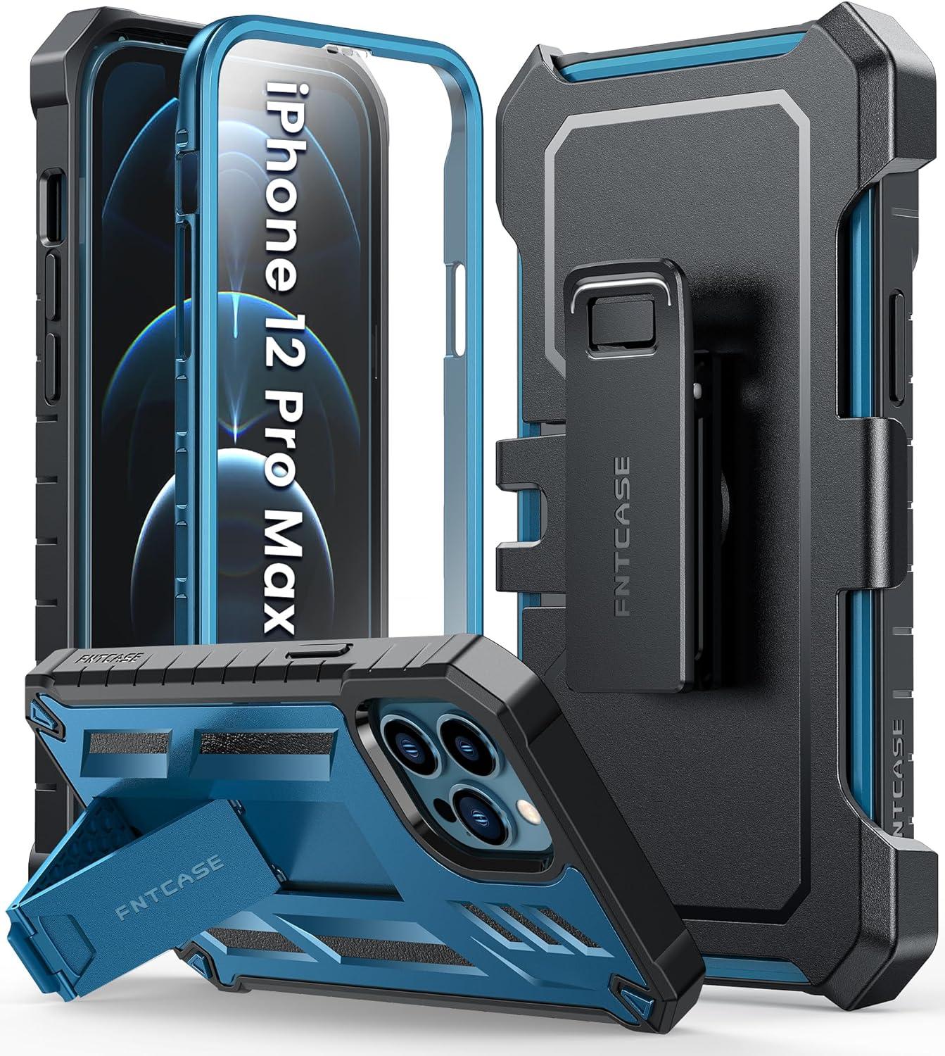 iPhone 12-Pro-Max Full-Body Dual Layer Rugged Protective Phone Case with Belt-Clip Holster and Kickstand - FNTCASE OFFICIAL