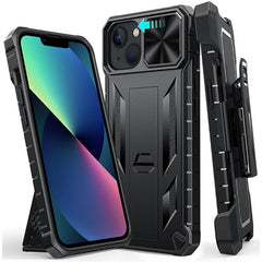 iPhone 13 iPhone 14 Case with Belt Clip Holster, Slidable Camera Lens Cover and Kickstand