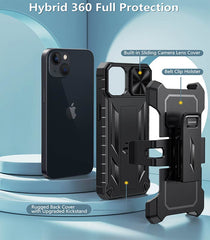 iPhone 13 iPhone 14 Case with Belt Clip Holster, Slidable Camera Lens Cover and Kickstand