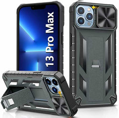 iPhone 13 /14 Pro Max Case: Rugged Military Grade Drop Proof Protection Phone Cover with Slidable Camera Lens Cover and Kickstand