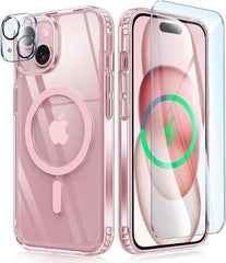 iPhone 15 Phone Case: Magnetic Clear Case with Camera Lens Cover