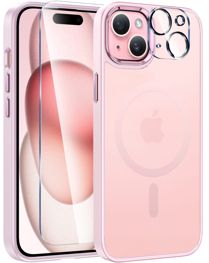 iPhone 15 Plus Clear Case: Magnetic Charging Magsafe Support Pink