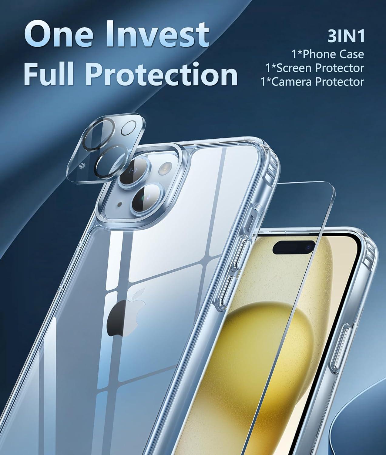 iPhone 15 Plus 6.7 inch Case:  Clear Transparent Slim Protective FNTCASE