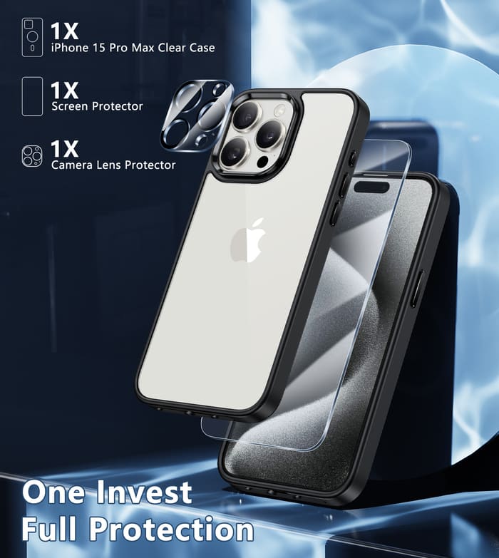 iPhone 15 Pro 6.1 inches Clear Transparent Slim Protective Case Matte Black