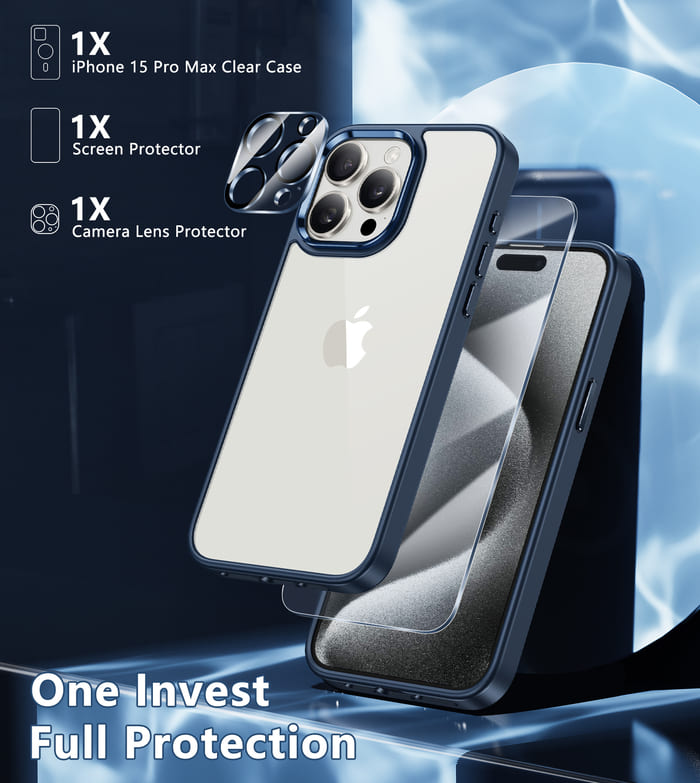 iPhone 15 Pro 6.1 inches Clear Transparent Slim Protective Case Matte Blue