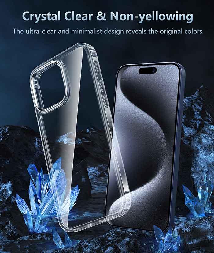 iPhone 15 Pro 6.1 inch Case: Anti-Yellowing Clear Transparent Slim Protective Case - FNTCASE OFFICIAL