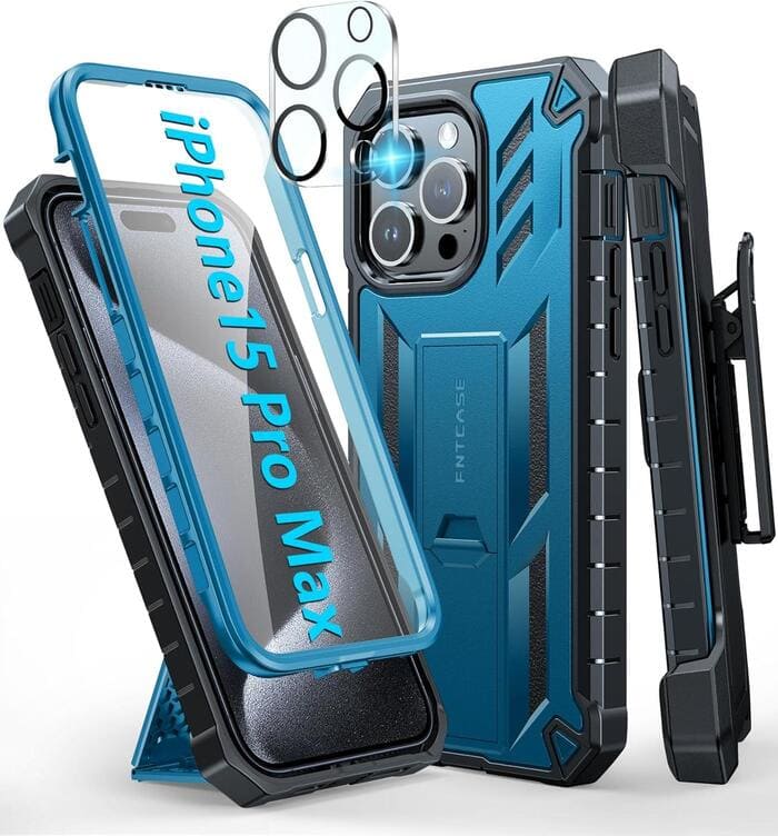 iPhone 15 Pro Max Phone Cover with Built-in Screen Blue FNTCASE