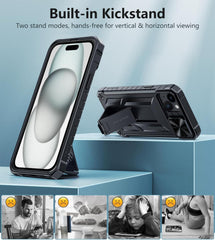 iPhone 15/14 Plus Phone Case with Slidable Camera Cover and Kickstand