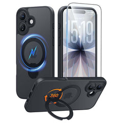 iPhone 17 Case: 360° Spin Magnetic Stand, MagSafe, Screen Protector, Translucent Matte Military Grade Shockproof Full Camera Protective Phone Cover
