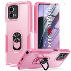 Moto G Stylus 5G 2023 Protective Case with Magnetic Ring Stand Pink