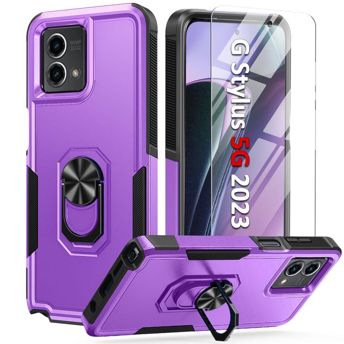 Moto G Stylus 5G 2023 Protective Case with Magnetic Ring Stand Purple
