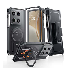 Motorola Razr Fold Magnetic Rugged Case Featuring Ring Kickstand Military Grade Protection with Belt Clip