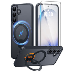 Samsung S26 FE Case: 360° Spin Magnetic Stand, MagSafe, Screen Protector, Translucent Matte Military Grade Shockproof Full Camera Protective Phone Cover